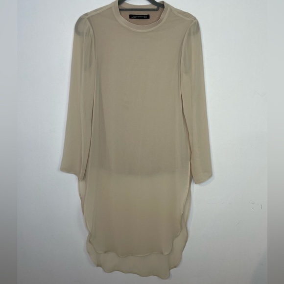 Zara neutral chiffon slits high low blouse - Picture 1 of 8